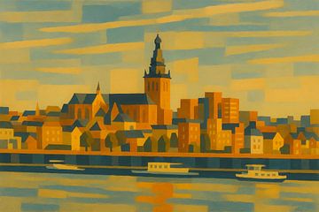 Zicht op de Stad – Geometrisch Rivierpanorama van But First Framing