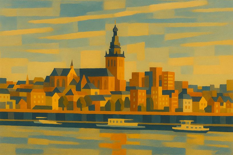 Blick auf die Stadt - Geometrisches Flusspanorama von But First Framing