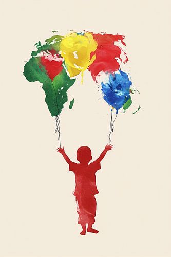 Kind houdt de wereld vast als ballonnen