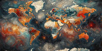 Abstract world map with a dark industrial colour palette by Maps Are Art