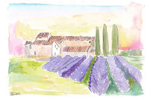 Provence Vue classique des champs de lavande et de l'abbaye