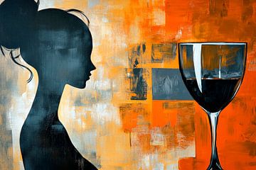 Silhouet van een vrouw met een wijnglas van Poster Art Shop