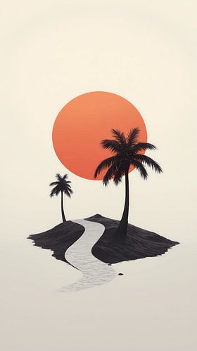 Sentier du silence - île minimaliste sous un soleil de feu sur Niphion Art