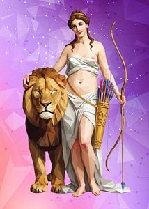 Die Göttin Diana und ein Löwe