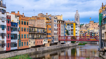 Colored houses on the waterfront in Girona, Spain