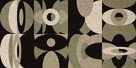 Abstrakte industrielle Geometrie im Bauhaus-Stil in Pastellgrün, Beige, Schwarz VI von Dina Dankers