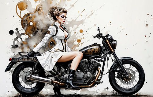 Vrouw op stoere motor...