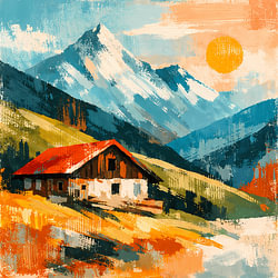 Berghütte im Sonnenlicht