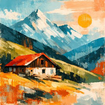 Berghütte im Sonnenlicht
