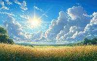 Goldene Felder unter einem strahlenden Himmel von Hikmah Hidahasbi Miniaturansicht