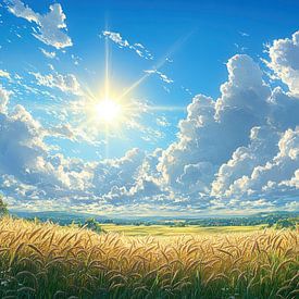 Goldene Felder unter einem strahlenden Himmel von Hikmah Hidahasbi