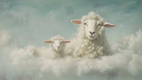 Two sheep in clouds of sheep
