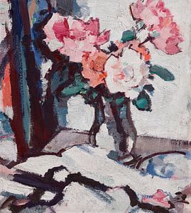 Samuel John Peploe - Rosa Rosen in einer Glasvase (1920er Jahre)