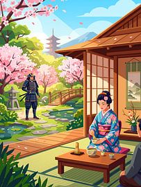 Samurai Sakura-theeceremonie van Bovi Okta
