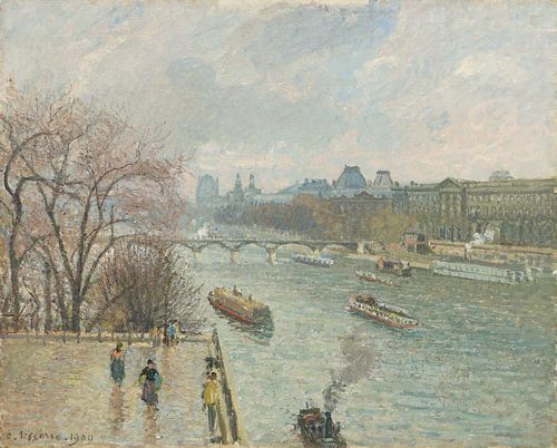 Het Louvre in de middag met regenachtig weer, Camille Pissarro