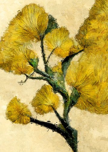 Ginko Biloba digitaal olieverfschilderij #ginko