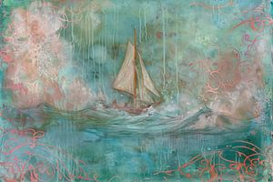 Turquoise Impressionist Sailboat Painting