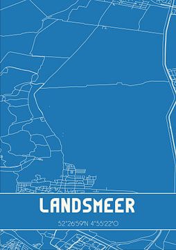 Blauwdruk | Landkaart | Landsmeer (Noord-Holland) van MijnStadsPoster