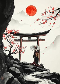 Japans Geisha-landschap met Torii poort van MIROKKU