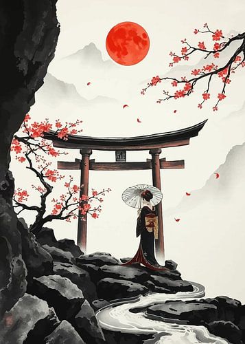 Japans Geisha-landschap met Torii poort