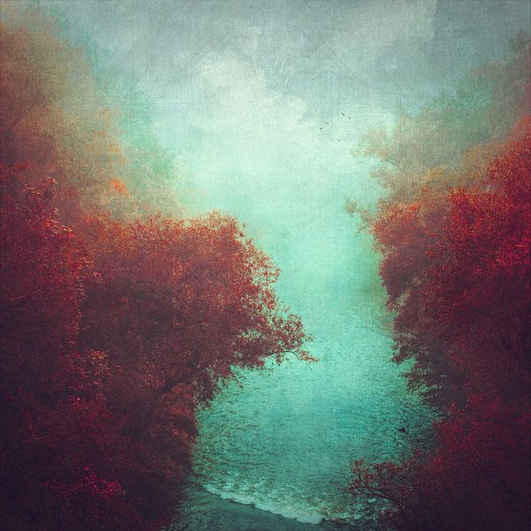 River and Trees in Autumn Colours van Dirk Wüstenhagen