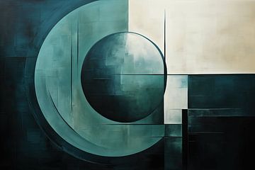 Abstract olieverfschilderij in groen en wit van Ton Kuijpers