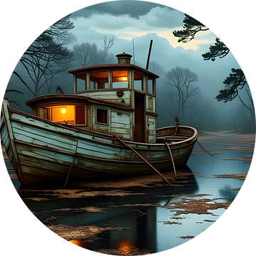 Woonboot in een vertakt deltalandschap