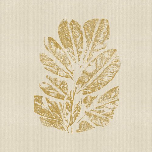 Abstracte minimalistische botanische tekening in okergeel op beige. Bladeren