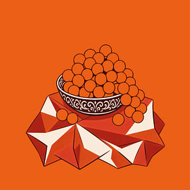 Grapes in a decorated bowl on a tangerine by Studio Pronk.