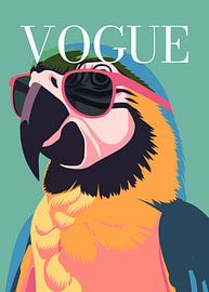 parrot bird stylish wearing sunglasses blowing pink bubble gum vogue poster by Cross