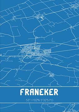 Blauwdruk | Landkaart | Franeker (Fryslan) van MijnStadsPoster