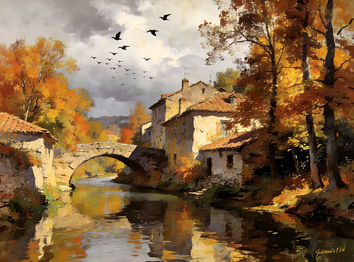 Romantic Landscape - Twilight on the Riverbank