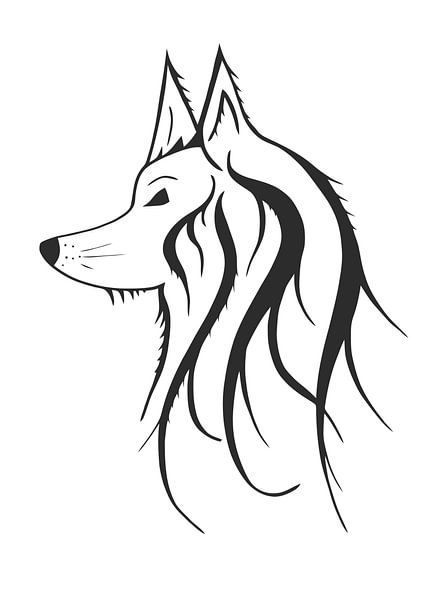 Wolf - zijaanzicht van wolf met lange manen van Stinis illustraties