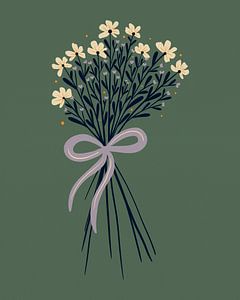 Bouquet floral avec ruban - vert et crème