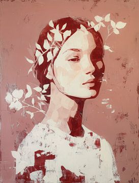 Poëtisch Portret van een Vrouw met Witte Bladeren van But First Framing