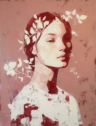 Portrait poétique d'une femme aux feuilles blanches