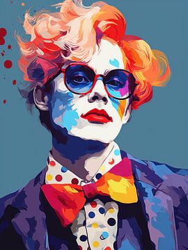 Pop Art Portret Clown Man Kleuren Mode Bril Grafisch van gm_designs