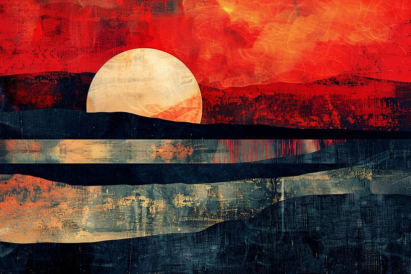 Abstracte kleurrijke zonsondergang op bergen van Art & Soul Creations