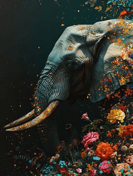 Blumensymphonie der Savanne | Elefant von Eva Lee