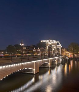 Skinny bridge Amsterdam with lighting