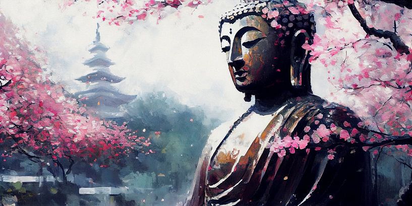 De grote Boeddha van Kamakura omringt door Sakura bomen van Whale & Sons