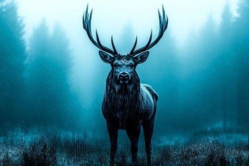 Statig hert in mistig bos