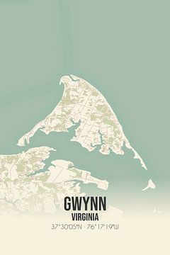 Vintage landkaart van Gwynn (Virginia), USA. van MijnStadsPoster