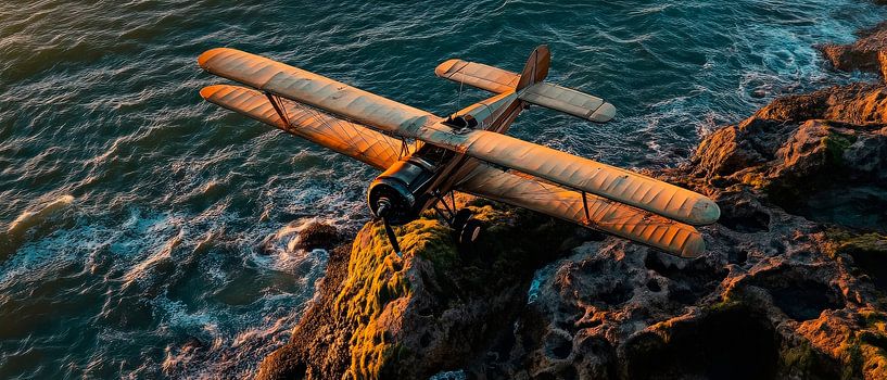 Flugzeug am Meer – Sonnenuntergang von Poster Art Shop