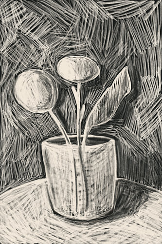 Black-and-white still life sketch