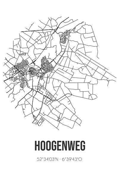 Hoogenweg (Overijssel) | Landkaart | Zwart-wit van Stad & Wand