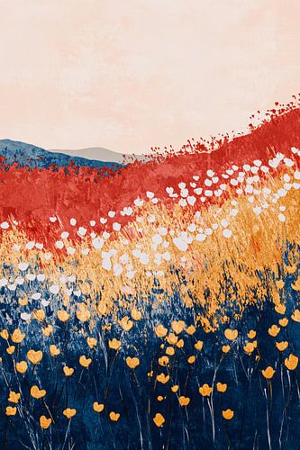 Kleurrijk abstract bloemenveld schilderij