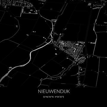 Schwarz-weiße Karte von Nieuwendijk, Nordbrabant. von Rezona