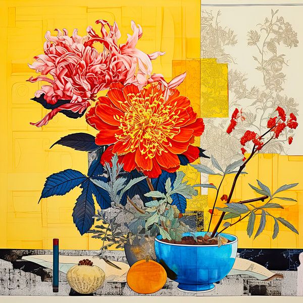 Nature morte aux fleurs d'été par Vlindertuin-Art