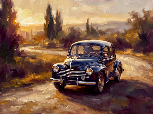 Renault 4CV on a Golden Country Lane